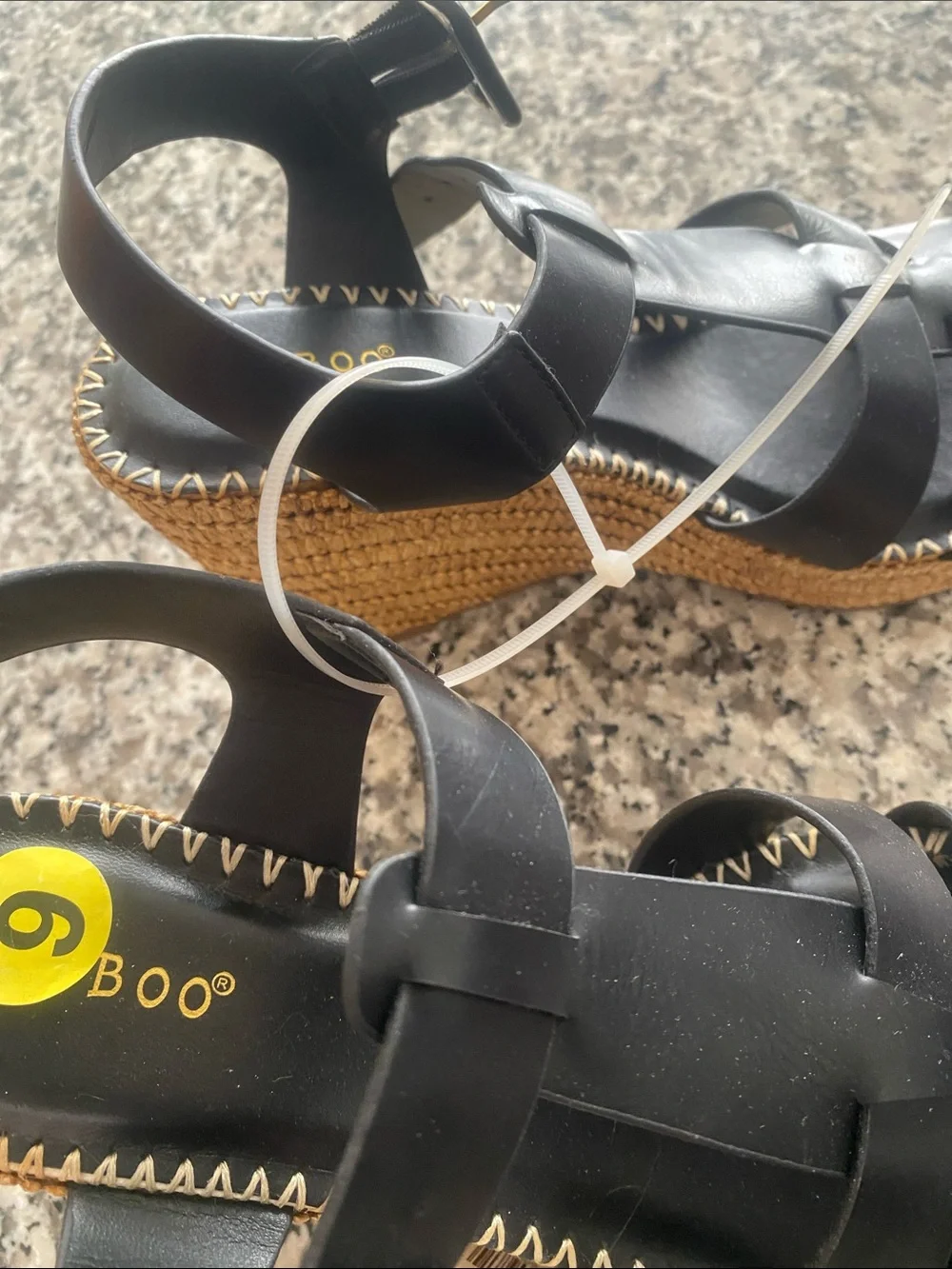 BAMBOO Black Wedge Sandals with Woven Platform